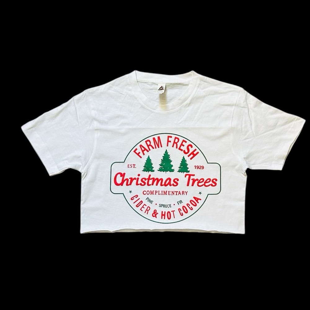 White Christmas Trees Graphic Crop Top